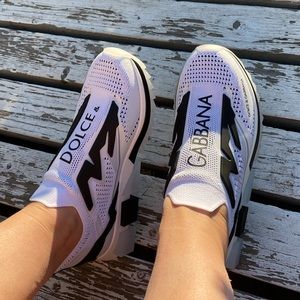 Dolce & Gabbana Bassa Maglina White Sneakers with Black Accents Size 7.5